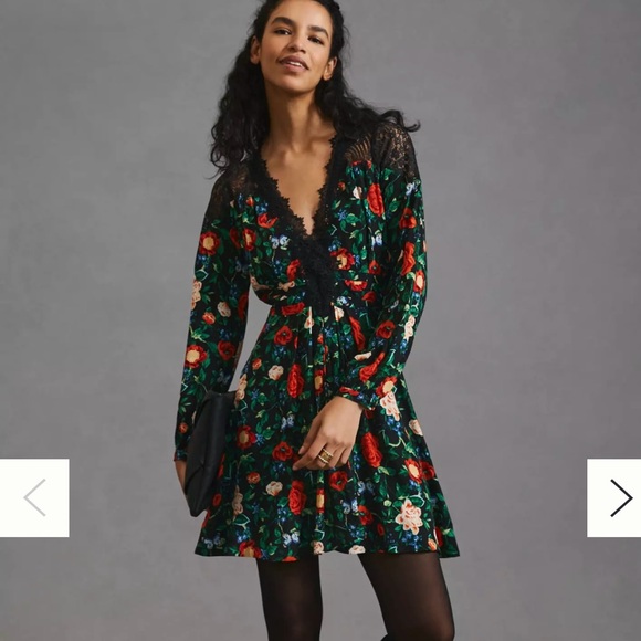 Anthropologie Black Floral Long Sleeve Dress - size 6 - Picture 5 of 6